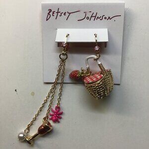 Betsey Johnson New Mismatch Picnic and Strawberries Earrings